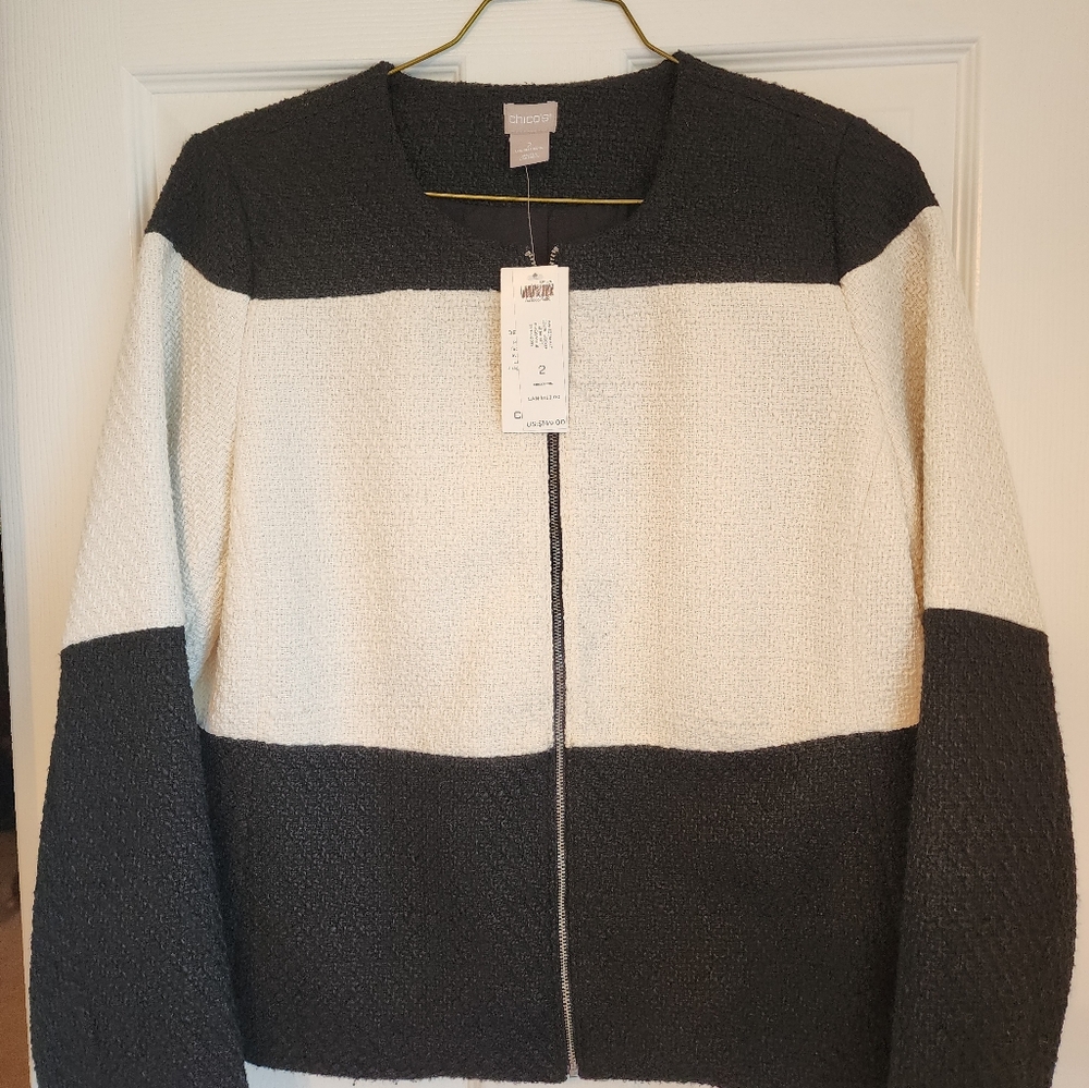 Chico's Black and White Zip Up Jackets